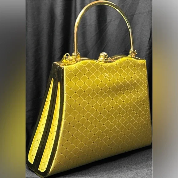 Joymax Vintage Gold Jewel Embellished with Rhinestone Kiss Clasp Purse Hand Bag - Picture 2 of 12